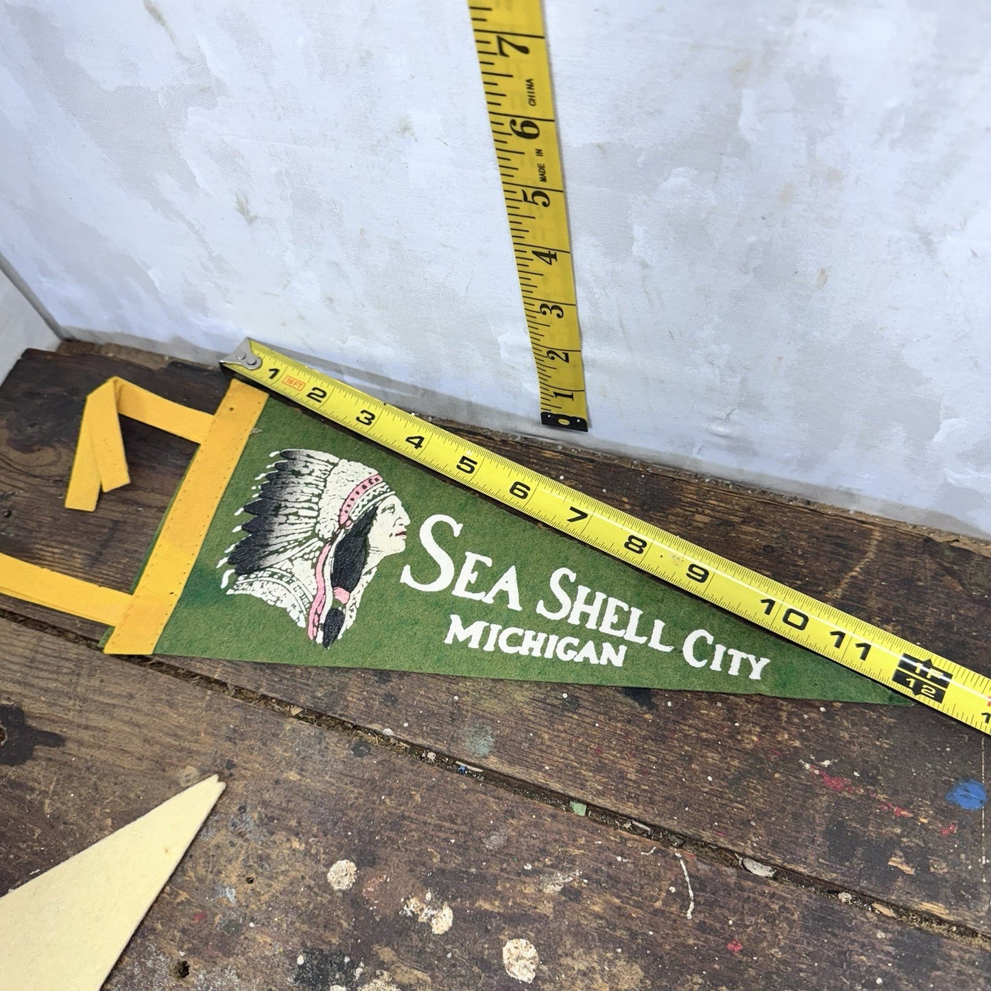 Sea Shell City Michigan Vintage Fabric Pennant Banner Flag Souvenir 