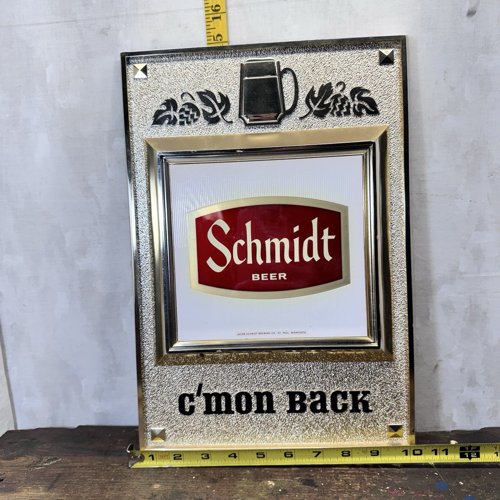 Schmidt Beer Hard Plastic Sign Vintage