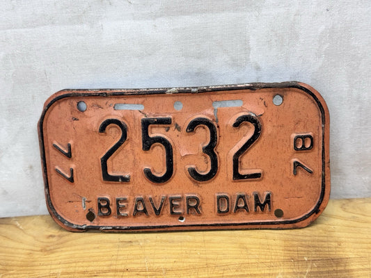 1977-1978 Beaver Dam Wisconsin Bike Plate #1255