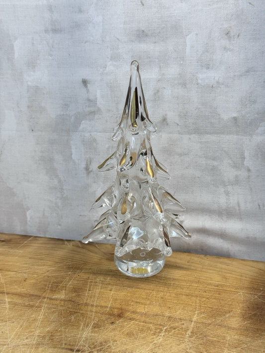 Murano Crystal Glass Christmas Tree Gold Tips Vtg #1318