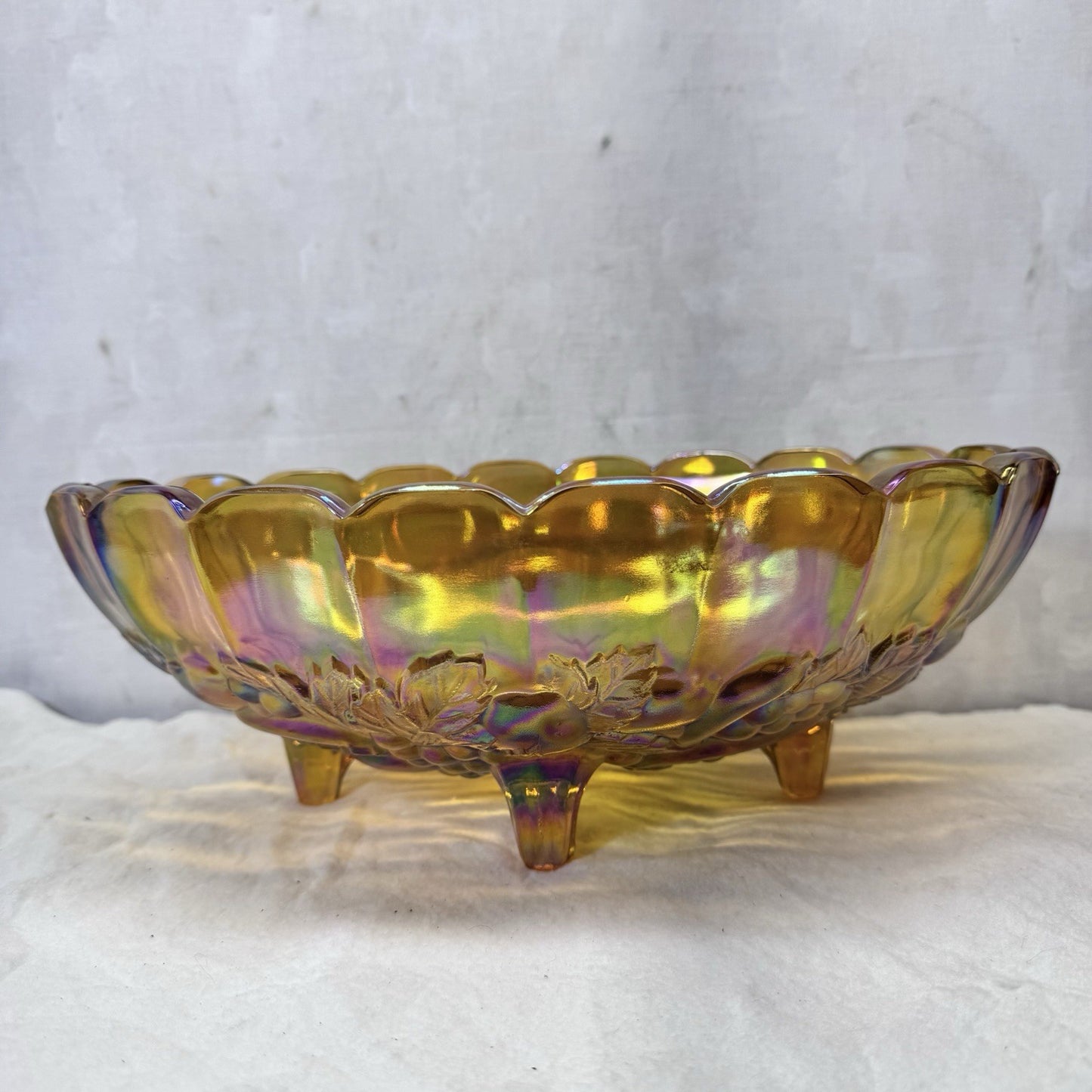 Vintage Amber Gold Carnival Glass Iridescent Large Bowl