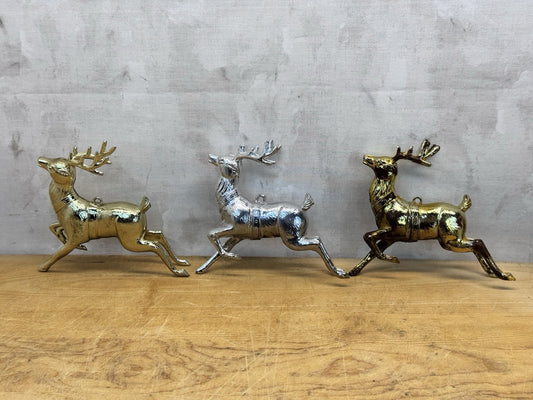 Three Vintage Plastic Reindeer Christmas #1056