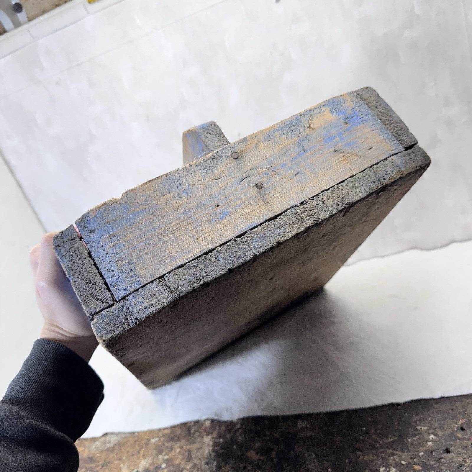 Blue Primitive Caddy Tote Wooden Cubby 