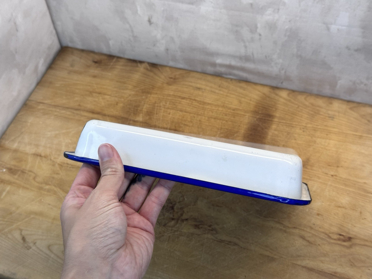 White And Blue Enamel Photography Tray Antique #1305