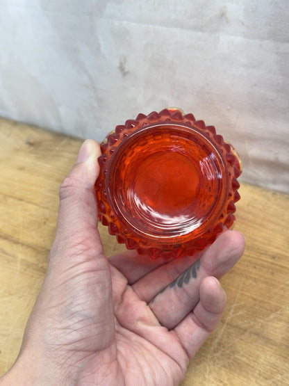 Vintage Fenton Hobnail Amberina Ruffled Bowl #1461