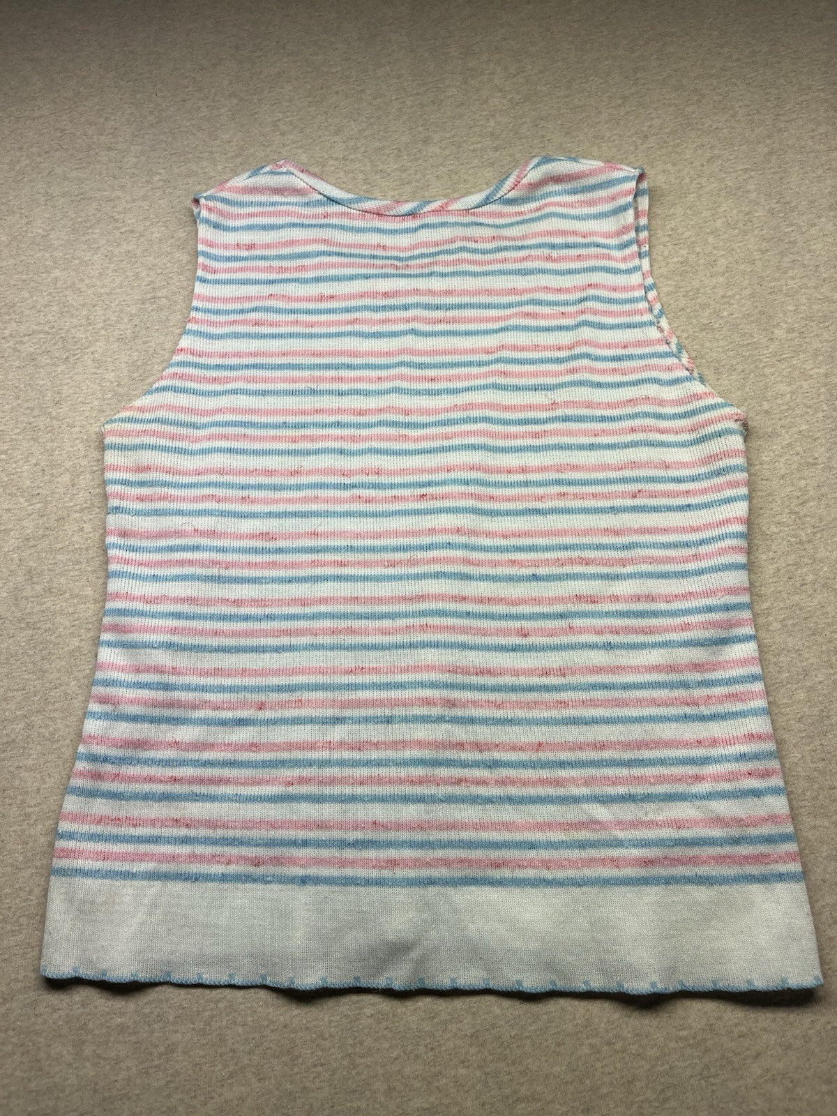 1970s Women’s Pink Wht Blu Knit Sleeveless Top