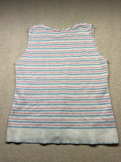 1970s Women’s Pink Wht Blu Knit Sleeveless Top