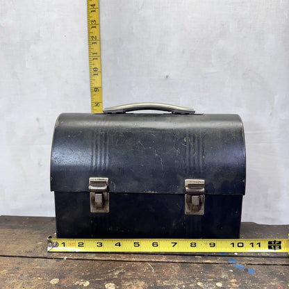 Tin Work Lunch Box Black Vintage Dome Top