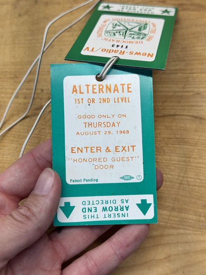 Vintage 1968 Democratic Convention Passes  #1358