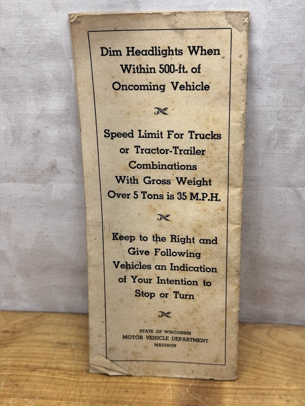 Wisconsin Motor vehicle Lighting Regulations 1940s Pamphlet #1242
