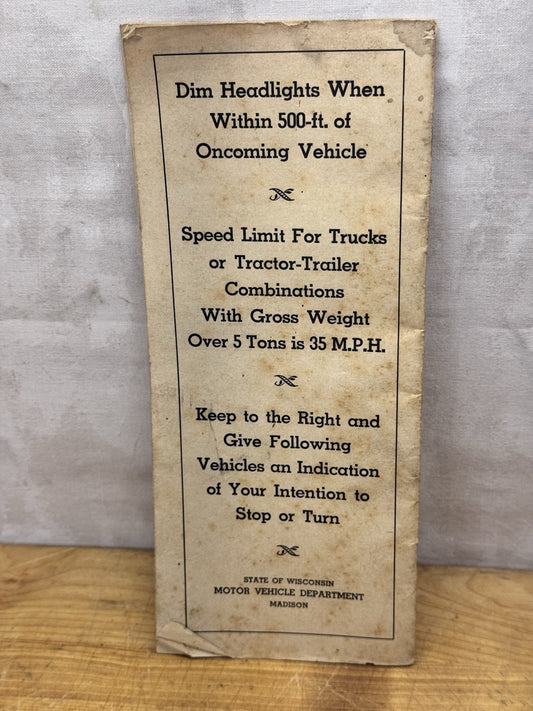 Wisconsin Motor vehicle Lighting Regulations 1940s Pamphlet #1242