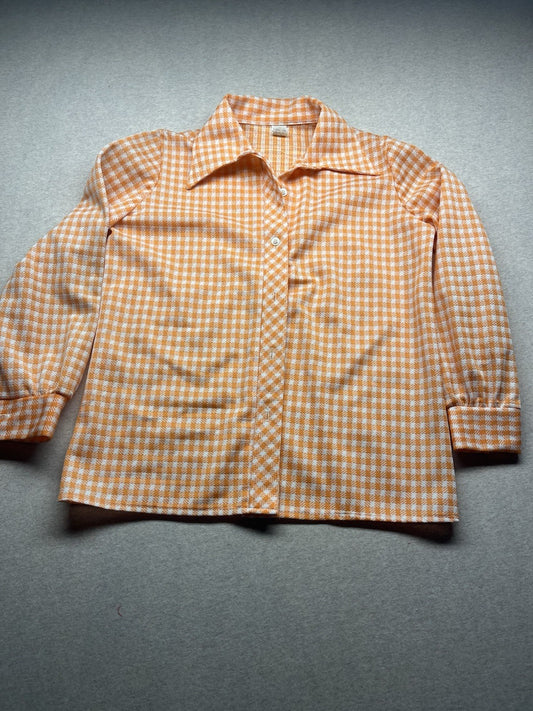 1970s Women’s Orange Plaid L Sleeve Knit Top