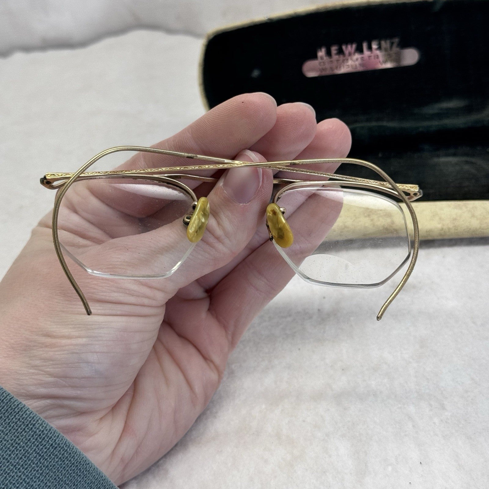 N.E.W Lenz Optometrist Glasses And Case Waupun Wisconsin Vintage 