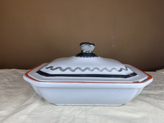 Antique Vintage Cast Iron Enamelware Decorative Casserole Pan W/ Cover