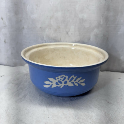 Blue Harker White Rose Carv-Kraft Cameoware Pottery Casserole Vintage