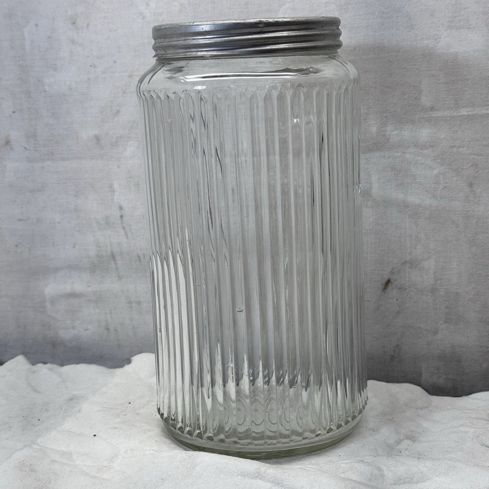 Hoosier Ribbed Clear Jar Tall Vintage Glass