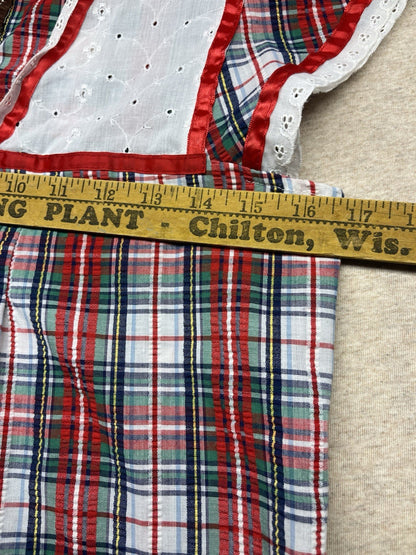 1970s Women’s Red Plaid W/wht Eyelet Cotton Top