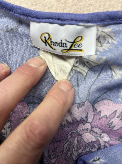 1950s,80s Women’s Purple Sheer Print S Sleeves