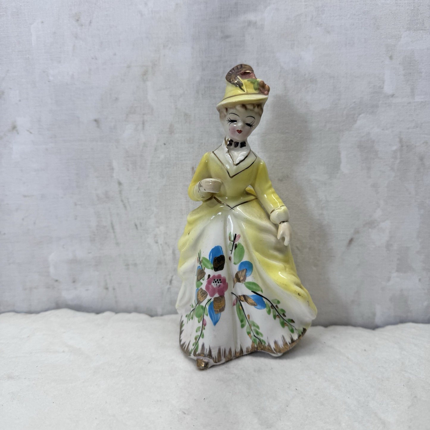Yellow Dress Lady Figurine Vintage 