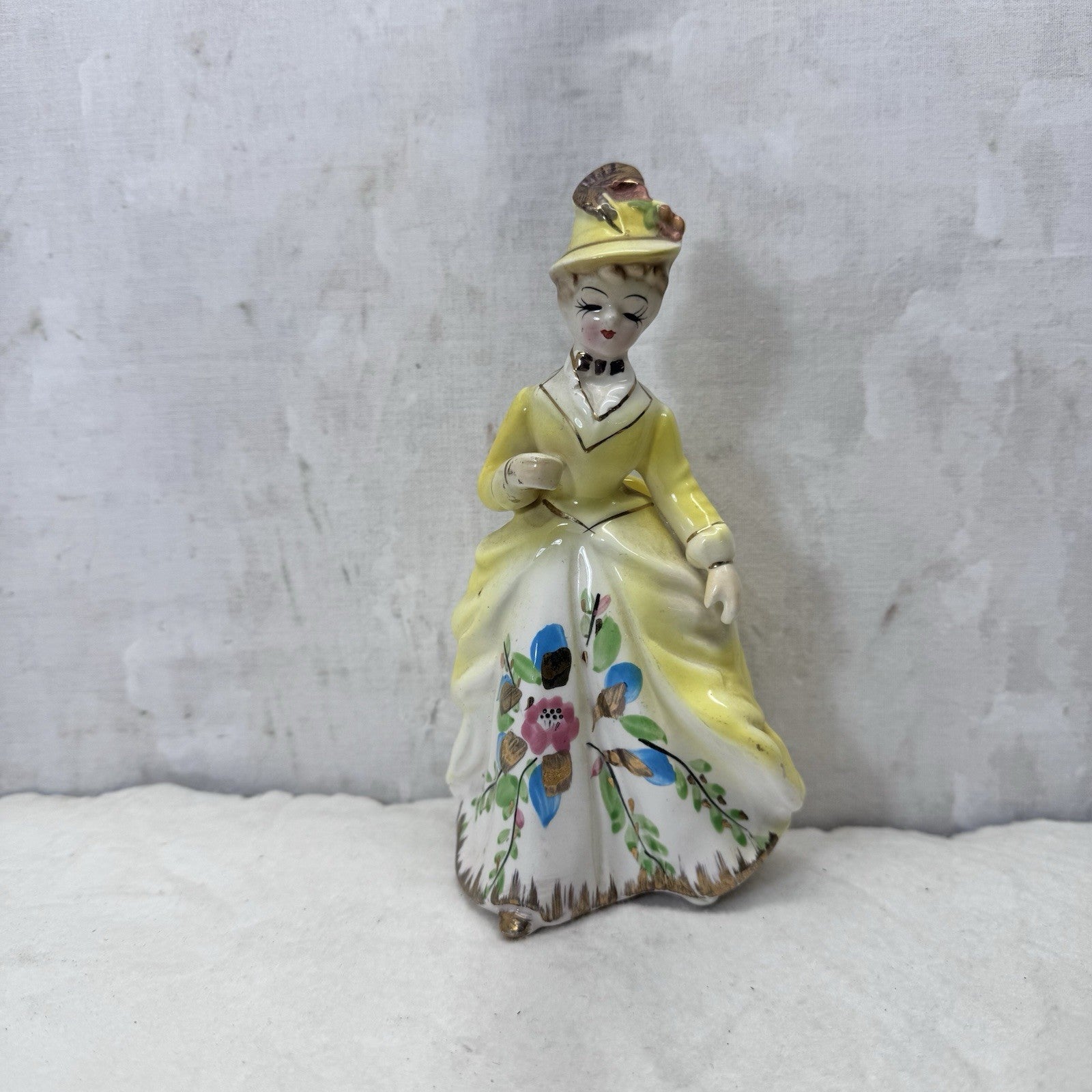 Yellow Dress Lady Figurine Vintage 