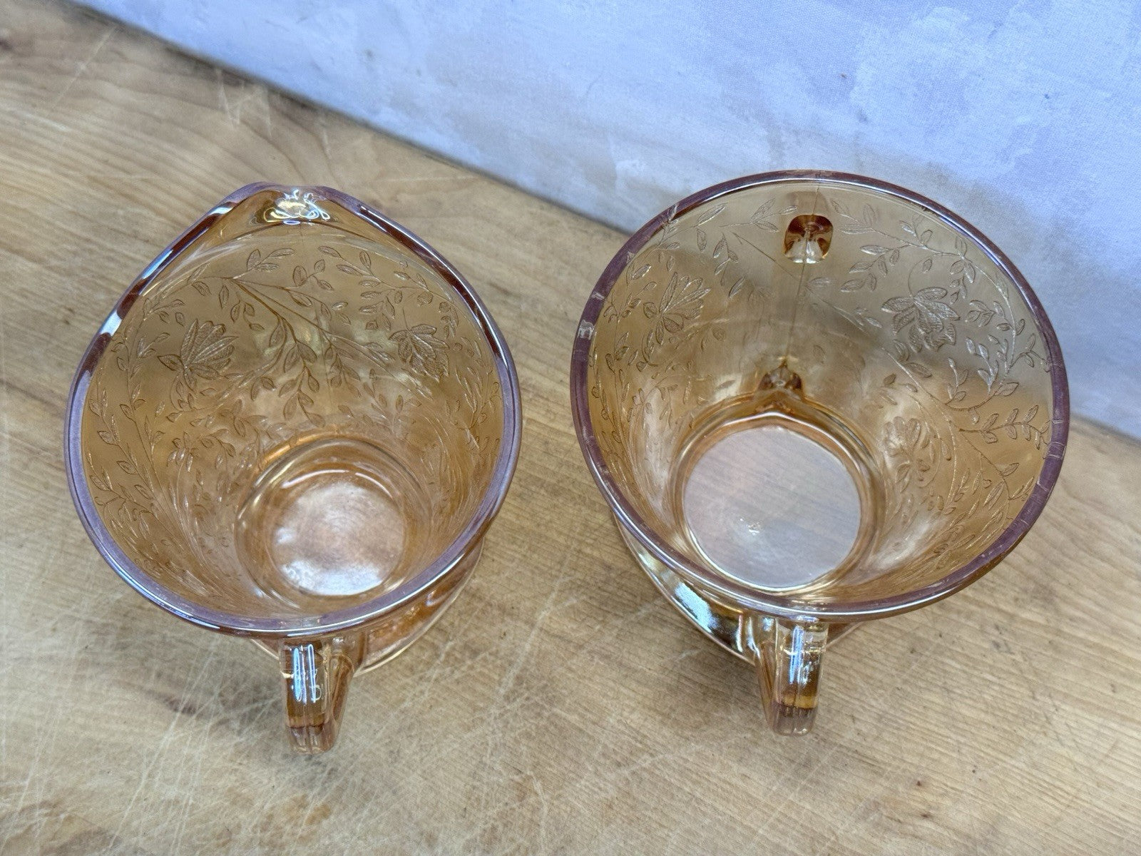 Vtg Jeanette Glass Floragold Louisa Creamer & Sugar Bowl With Lid #1447