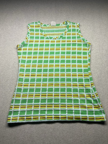 1970s Women’s Green & Yellow Terry Cloth S Sleeve Top