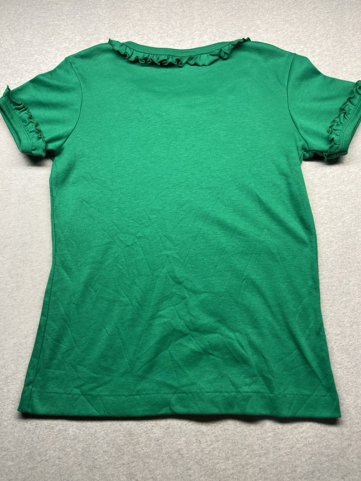 1970s Women’s Green Knit Ruffled S Sleeve Top