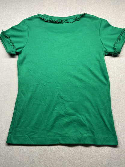 1970s Women’s Green Knit Ruffled S Sleeve Top