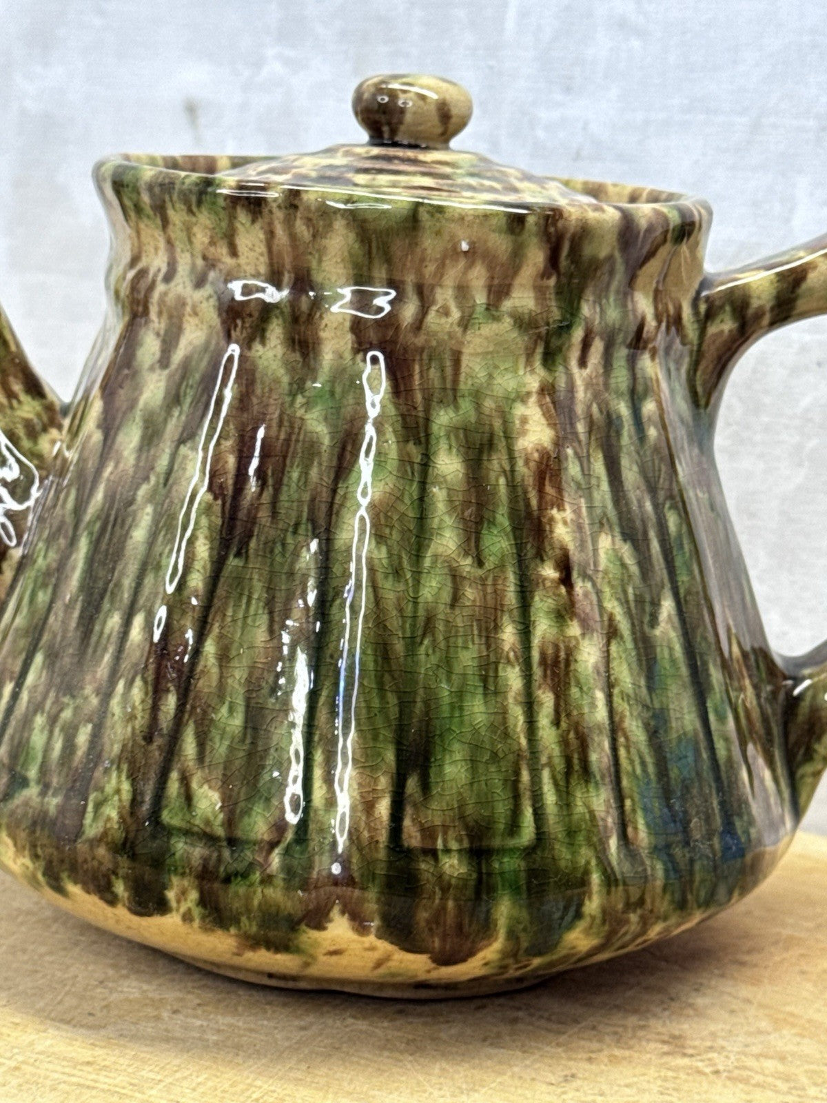 Antique Yellow Ware Spongeware Tea Pot #1148