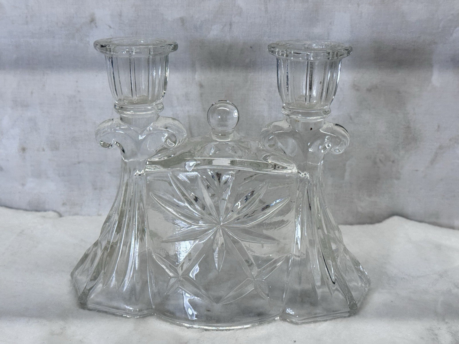 Double Candlestick Holder Crystal G.lass Vintage #S-2013