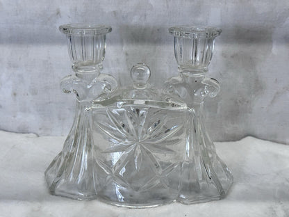 Double Candlestick Holder Crystal G.lass Vintage #S-2013