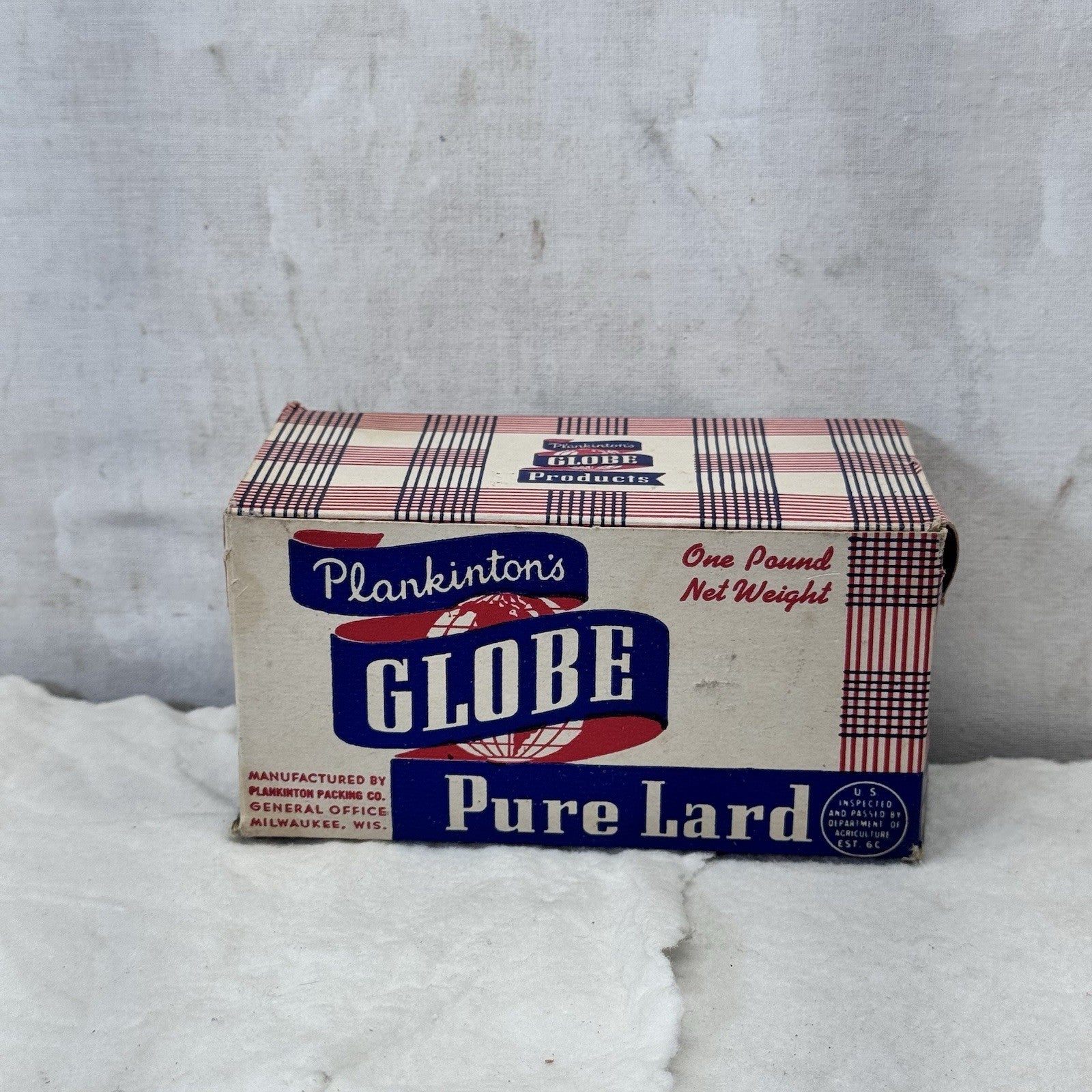 Plankintons Globe Pure Lard Waxed Box Container Empty Vintage