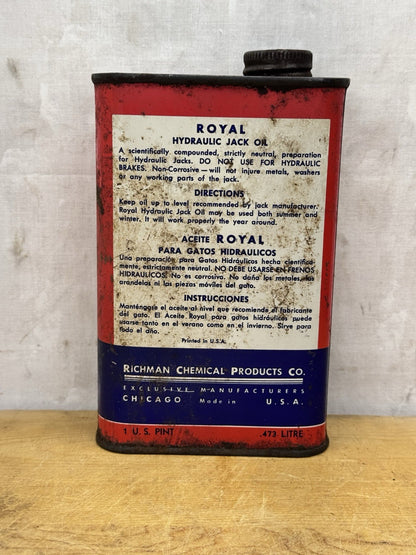 Vintage Royal Hydraulic Jack Oil Tin #1091
