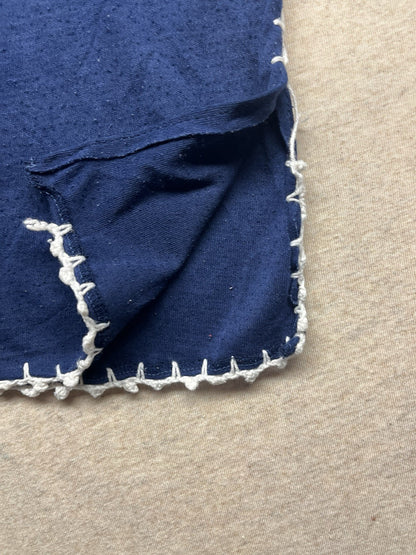 1980s Women’s Blue W/wht Trim Knit S Sleeve Top