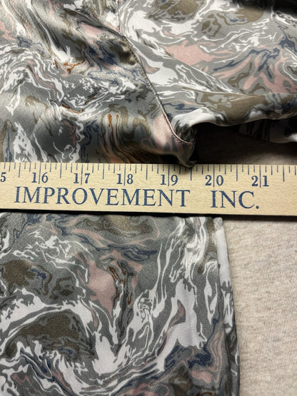 1980s Women’s 3/4 Sleeve  Brown Print Nylon Top Padded Shoulders