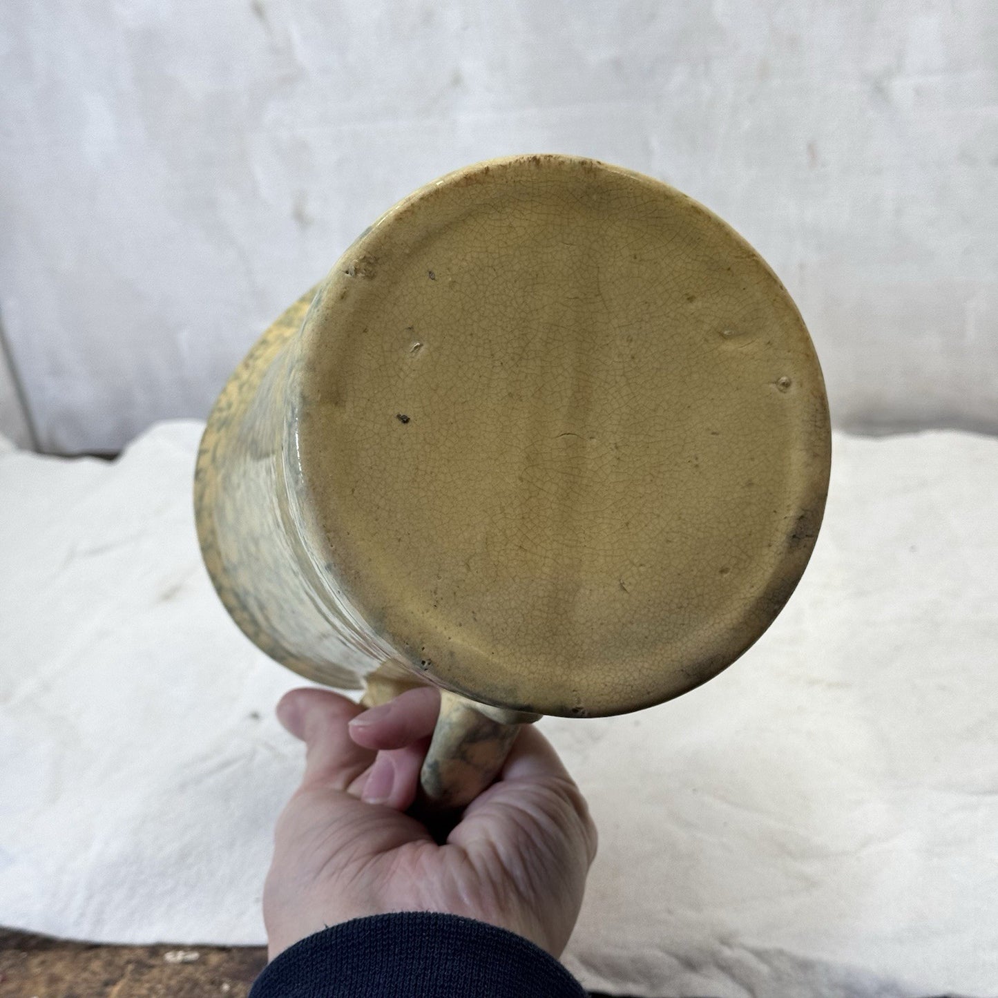 Stoneware Spongeware Pottery Pitcher Vintage