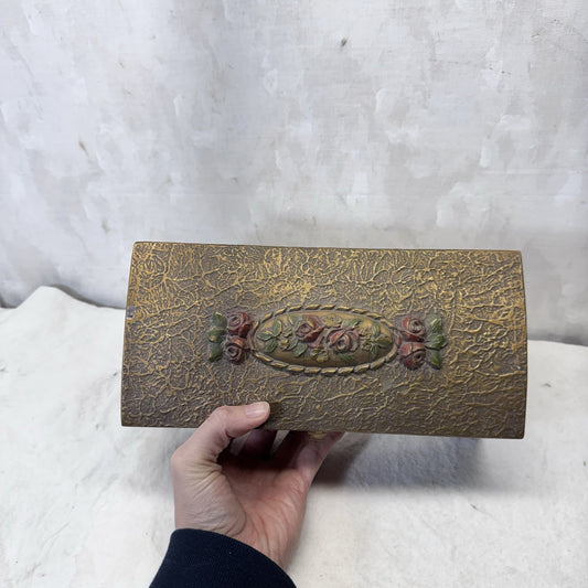 Decorative Wooden Painted Floral Accent Jewelry Trinket Box Vintage