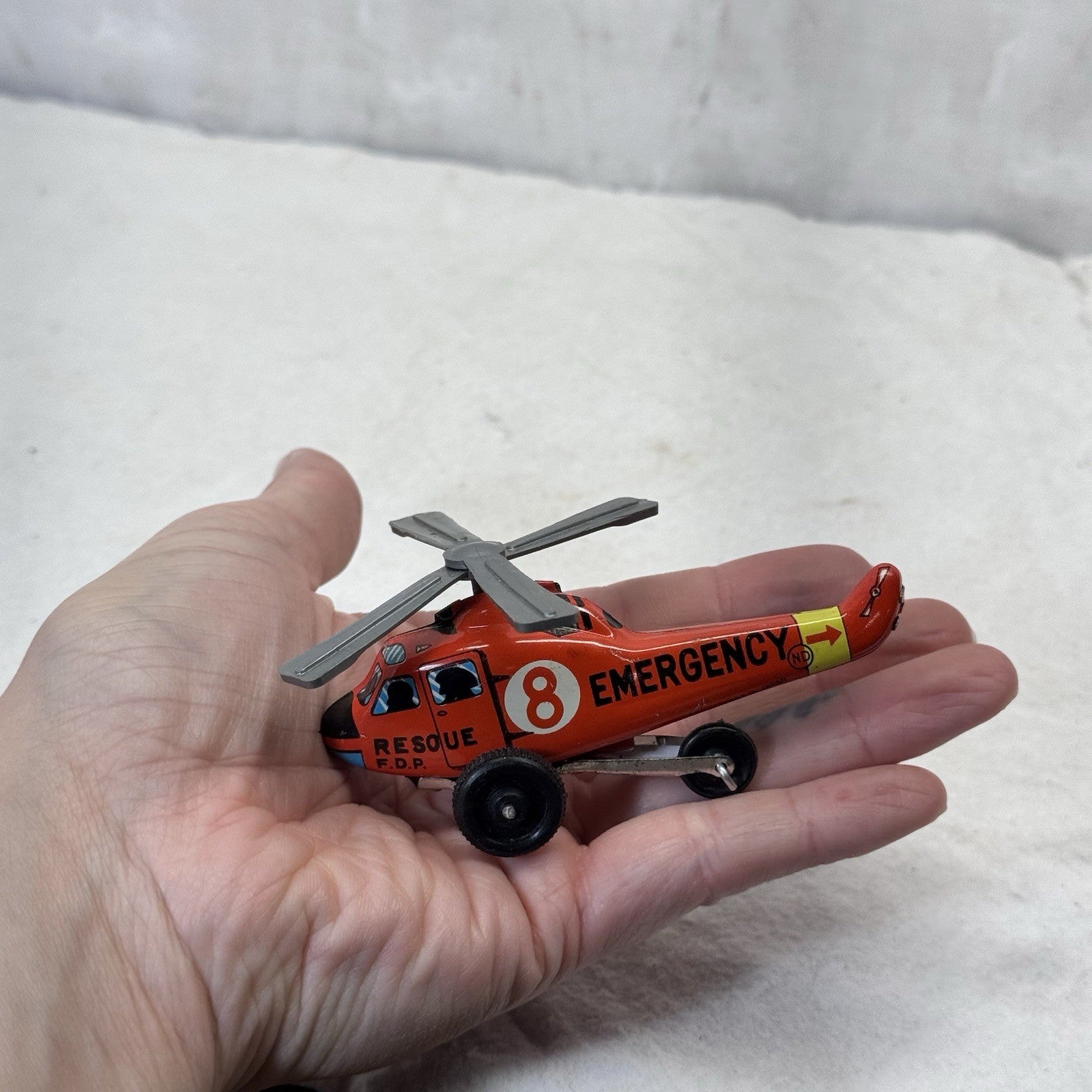 Tin Litho Emergency Helicopter Rescue Japan F.D.P Vintage Toy