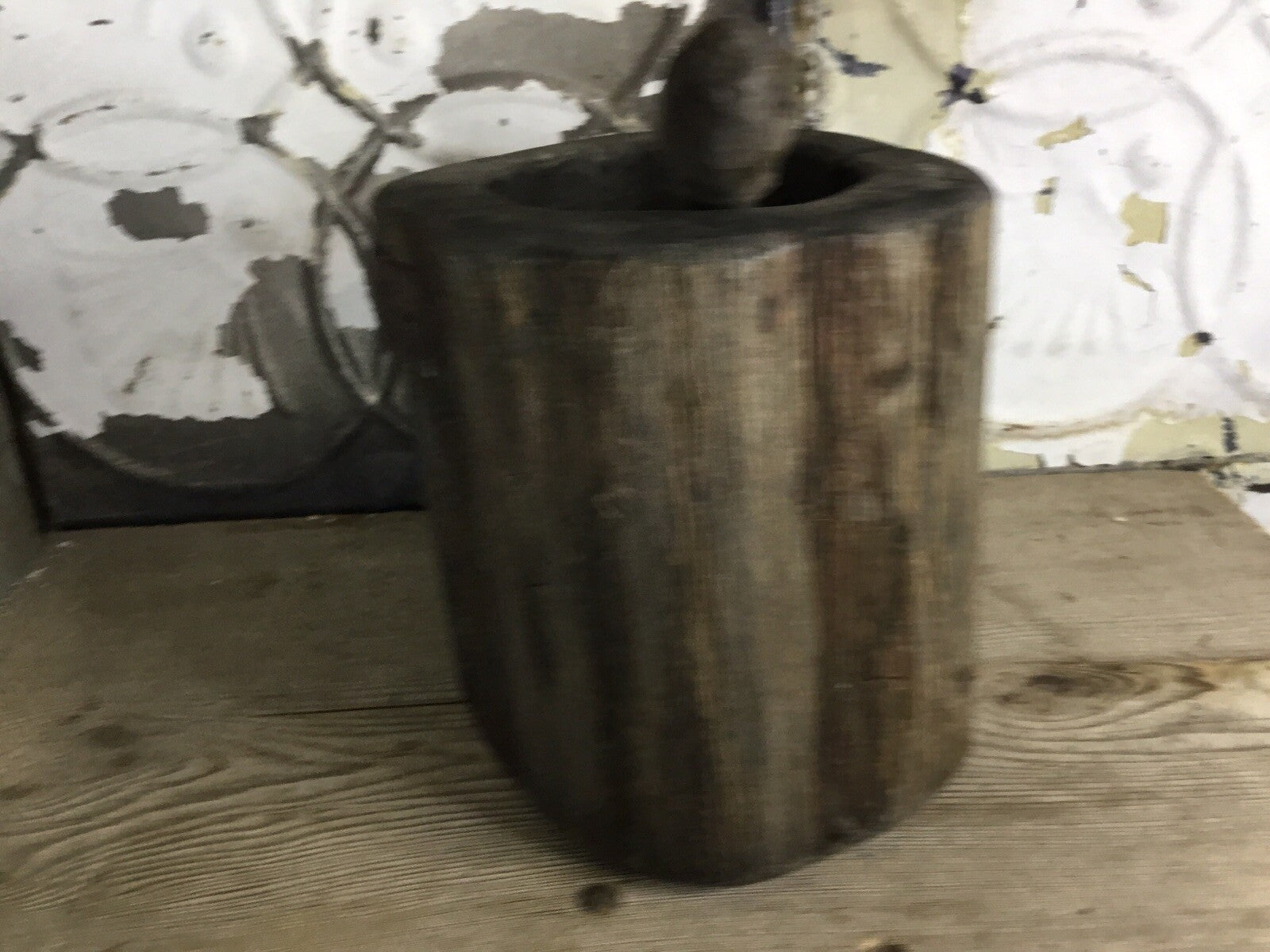 Primitive Antique Morter And Pestal With Repairs, Farm Decor, Home Decor