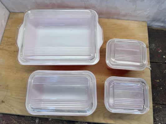 Pink Pyrex Set Of Four With Lids #1343