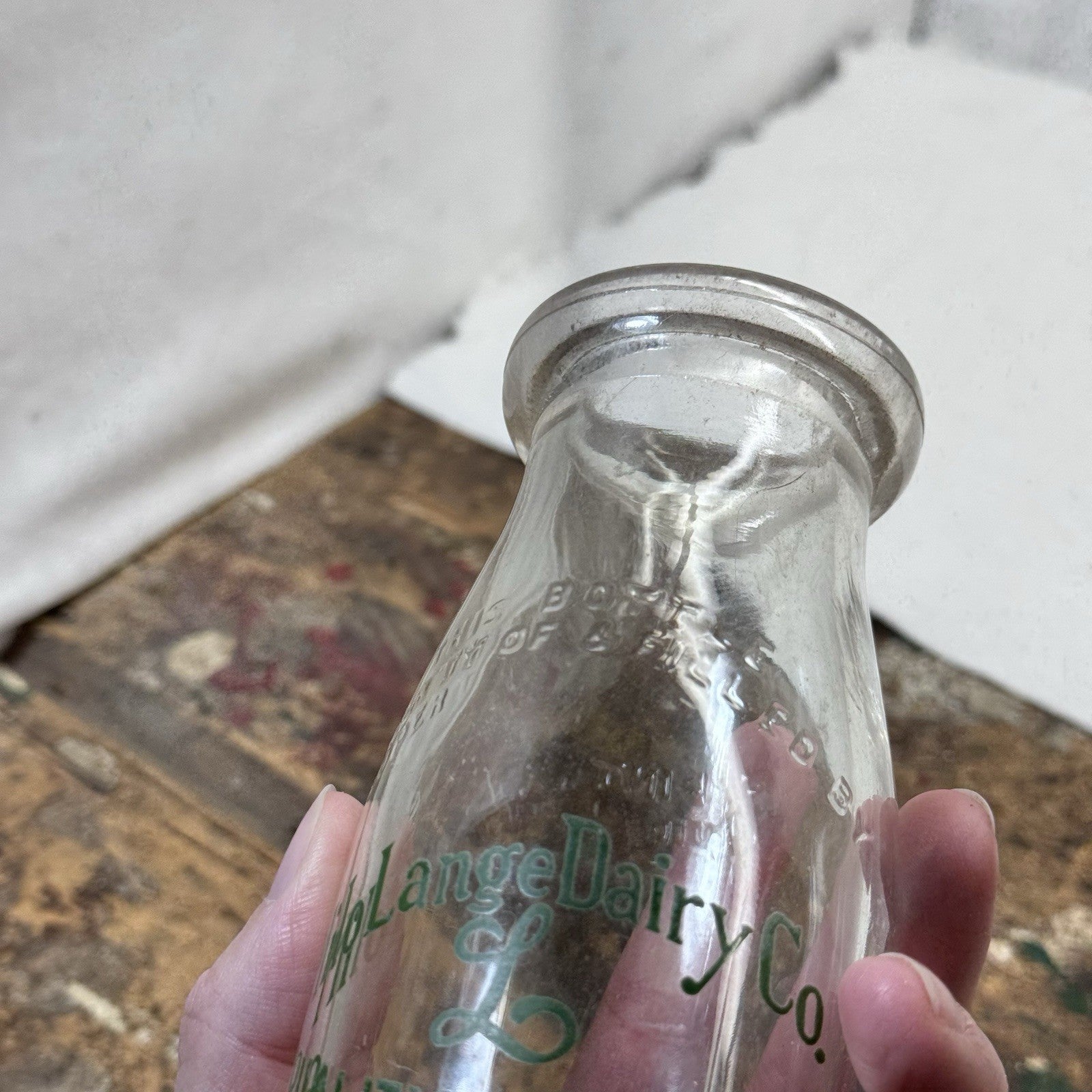 Milo Lange Dairy Co. Milk Glass Bottle Vintage 