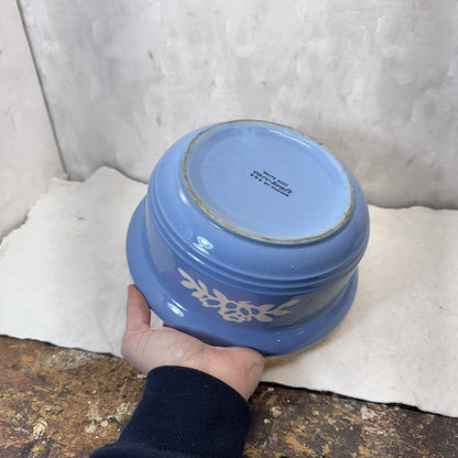 Blue Harker White Rose Carv-Kraft Cameoware Pottery Casserole Vintage