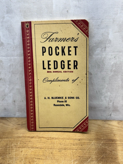 Farmers Pocket Ledger Rosendale Wisconsin Vtg NOS 1952-1953 #1449