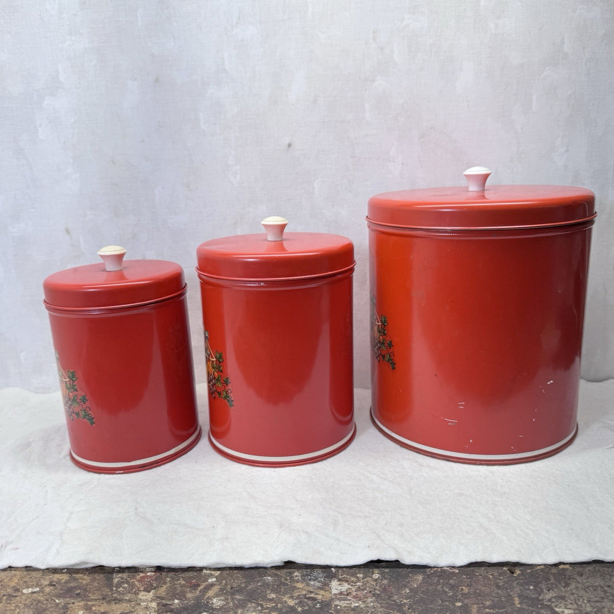 Red Nesting Kitchen Canister Set Of 3 Vintage