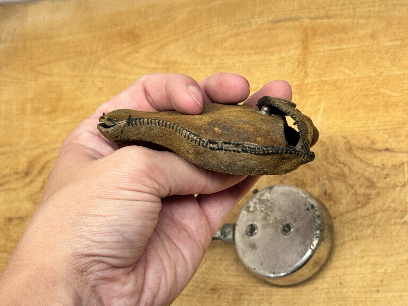Antique Bike  Tire Gauge With Leather Pouch #1129