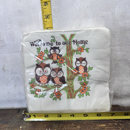 Cutesy Owls In Tree Napkins NOS Vintage