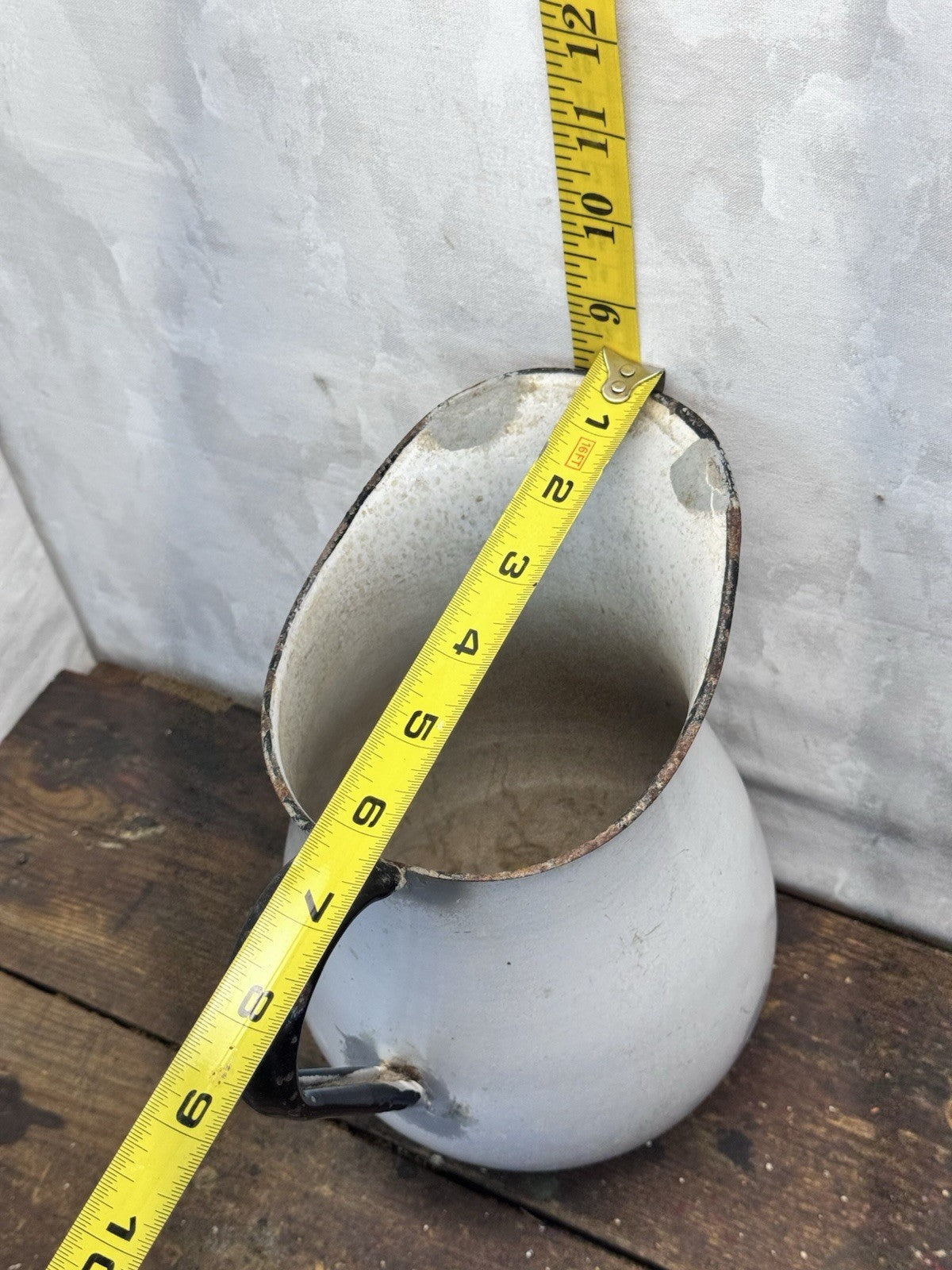 White Enamel Pitcher Antique #1360