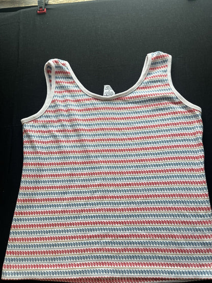 1980s Red White Blue Women’s Society Sleeveless Knit Shirt