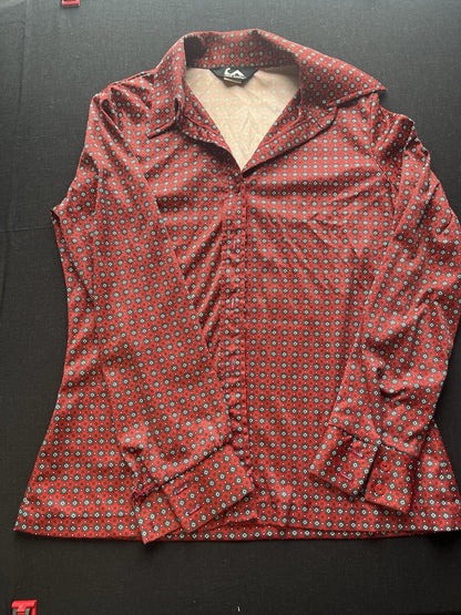1970s Women’s L Sleeve Red Patterned Knit Jack Winter Shirt