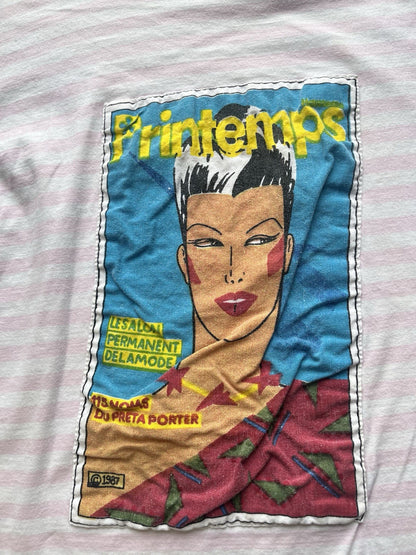 1980s Pink Striped Premtemps Tshirt